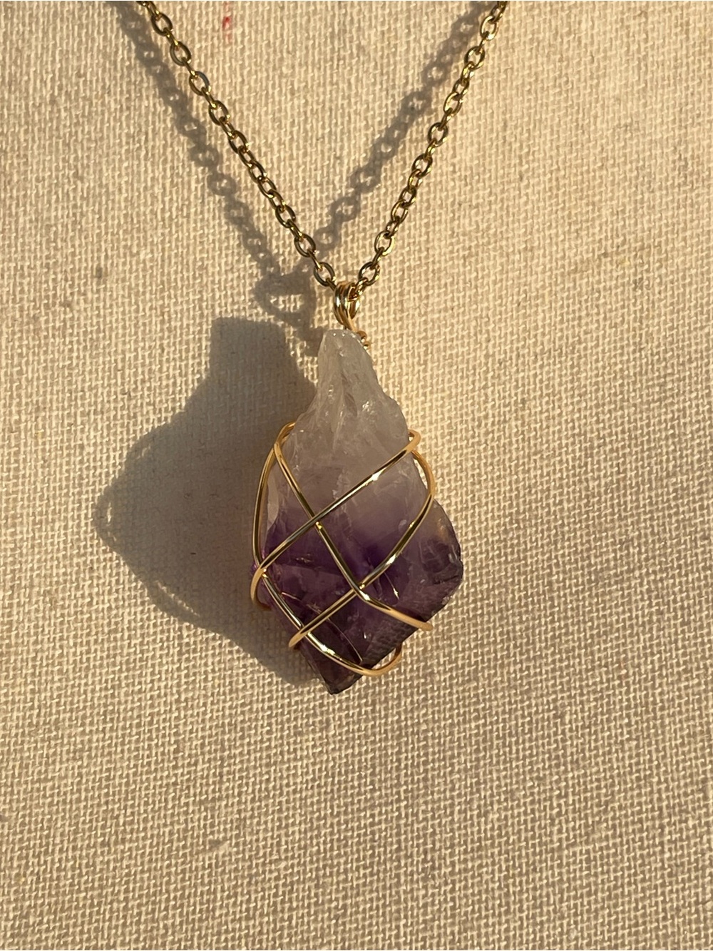 Purple Amethyst Crystal Point Pendant Necklace on Gold Chain